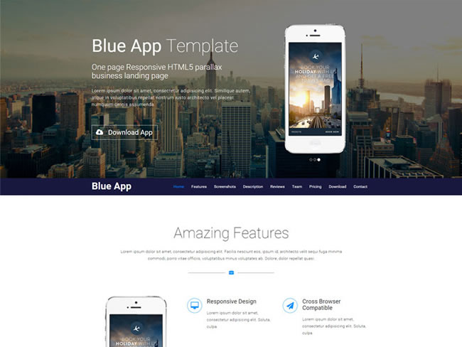Blue App Responsive Landing Page Bootstrap Theme